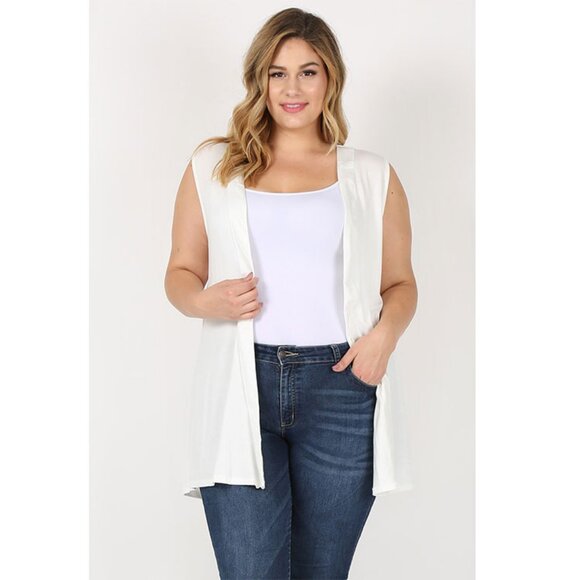 NEW PLUS SIZE CARDIGAN SWEATER VEST 87002X-Ivory - Picture 1 of 3